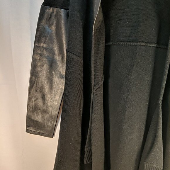 Blank NYC Hooded Cardigan Faux Leather Wool Black Knit Sweater Long Women XS - Picture 4 of 10